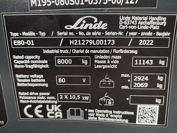 Linde Elektro Elektro 4 Rad-Stapler E80-01-1279 Standard - Linde Elektro Elektro 4 Rad-Stapler E80-01-1279 Standard