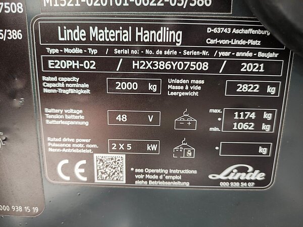  - Linde Elektro Elektro 4 Rad-Stapler E20PH-02-386-EVO Duplex