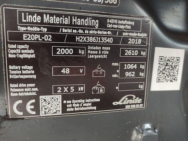 Linde Elektro Elektro 4 Rad-Stapler E20PL-02/386 EVO Triplex - Linde Elektro Elektro 4 Rad-Stapler E20PL-02/386 EVO Triplex