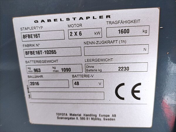  - Toyota Elektro Elektro 3 Rad-Stapler 8FBET16 Triplex