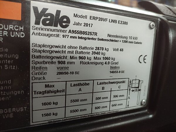  - Yale Elektro Elektro 4 Rad-Stapler ERP20VF LWB E2380 Triplex