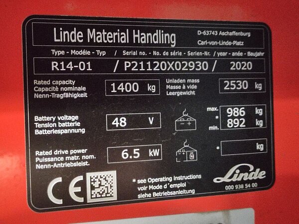  - Linde Elektro Schubmaststapler R14-01/1120 Triplex
