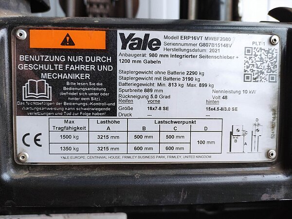 Yale Elektro Elektro 3 Rad-Stapler ERP16VT MwBF2080 Duplex - Yale Elektro Elektro 3 Rad-Stapler ERP16VT MwBF2080 Duplex