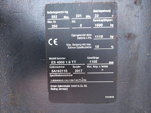 Crown Elektro Hochhubwagen ES 4000 1.6TT Triplex - Crown Elektro Hochhubwagen ES 4000 1.6TT Triplex