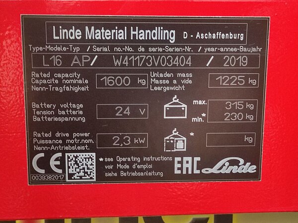 - Linde Elektro Hochhubwagen L16APi/1173 Triplex