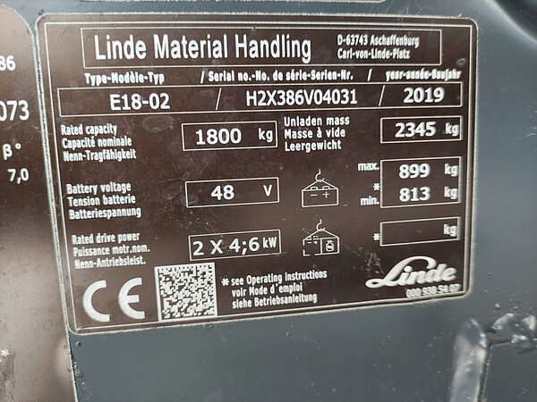 Linde Elektro Elektro 3 Rad-Stapler E18-02/386 EVO Duplex - Linde Elektro Elektro 3 Rad-Stapler E18-02/386 EVO Duplex