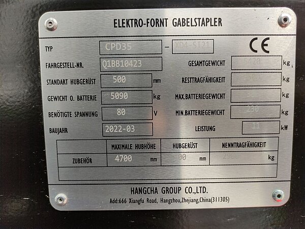Hangcha Elektro Elektro 4 Rad-Stapler CPD35-XD4-ST21 Triplex - Hangcha Elektro Elektro 4 Rad-Stapler CPD35-XD4-ST21 Triplex