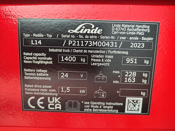 Linde Elektro Hochhubwagen L14 APi - 1173 Standard - Linde Elektro Hochhubwagen L14 APi - 1173 Standard
