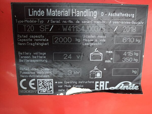 Linde Elektro Niederhubwagen T20 SF - Linde Elektro Niederhubwagen T20 SF
