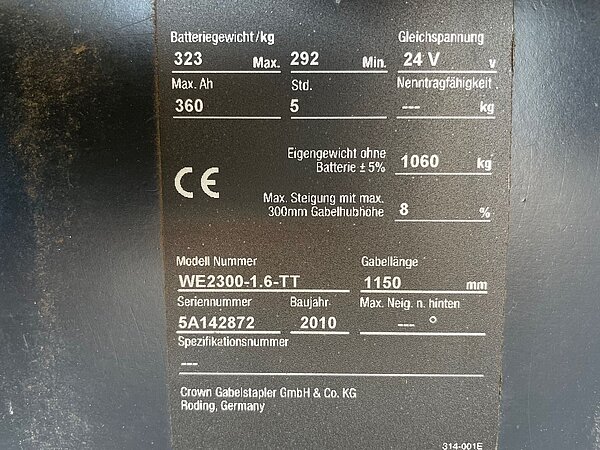  - Crown Elektro Hochhubwagen WE2300 1.6 TT Triplex
