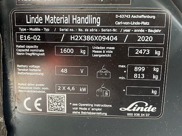 Linde Elektro Elektro 3 Rad-Stapler E16-02-386-EVO (KDD, UVV, SE and Freshly painted) Standard - Linde Elektro Elektro 3 Rad-Stapler E16-02-386-EVO (KDD, UVV, SE and Freshly painted) Standard