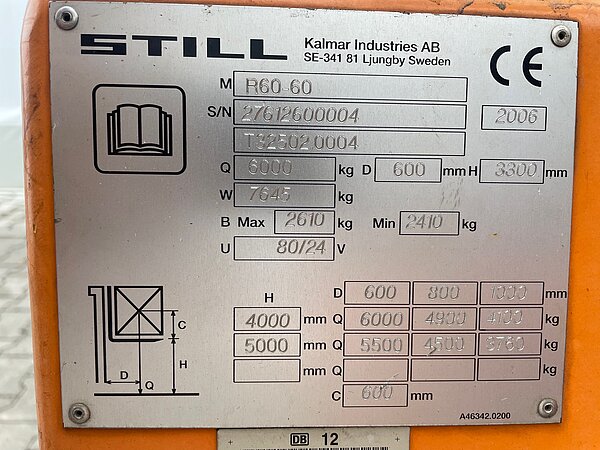 Still Elektro Elektro 4 Rad-Stapler R60-60 (Kalmar) Triplex - Still Elektro Elektro 4 Rad-Stapler R60-60 (Kalmar) Triplex
