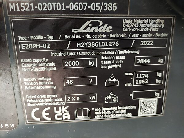 Linde Elektro Elektro 4 Rad-Stapler E20PH-02/386 Triplex - Linde Elektro Elektro 4 Rad-Stapler E20PH-02/386 Triplex