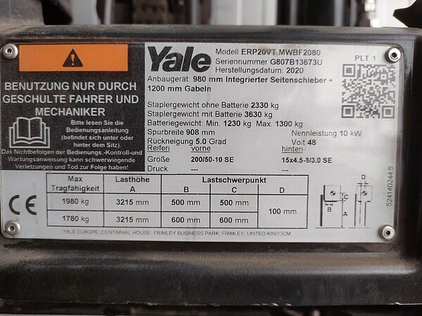 Yale Elektro Elektro 3 Rad-Stapler ERP20VT MwBF2080 Duplex - Yale Elektro Elektro 3 Rad-Stapler ERP20VT MwBF2080 Duplex
