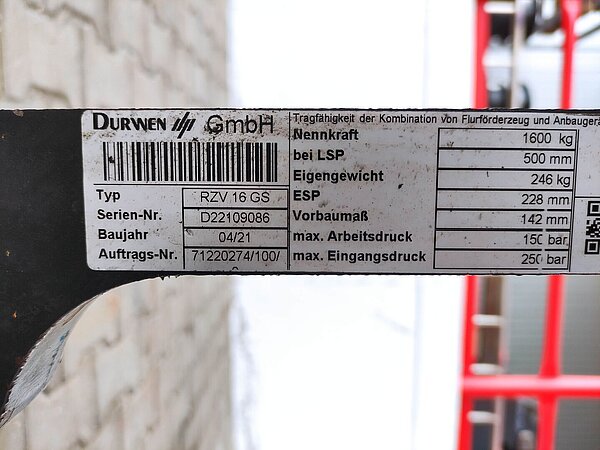 Durwen Zinkenverstellgerät RZV 16 GS - Durwen Zinkenverstellgerät RZV 16 GS