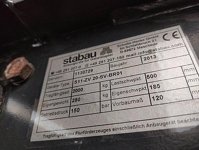  Stapler kaufen oder mieten - Stabau Anbaugeräte + Zinkenverstellgerät S11-ZV20-SV-BR01 +